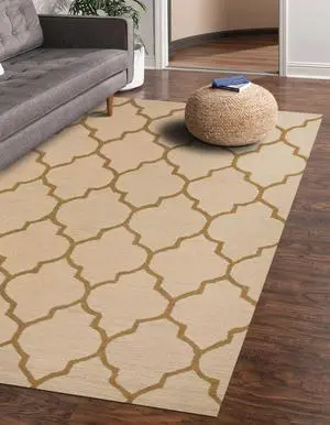 Hand-Tufted Wool Light Beige Traditional Trellis Moroccan Rug, Made in India - Traditional Trellis Moroccan