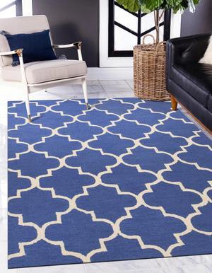 Hand-Tufted Wool Blue Traditional Trellis Moroccan Rug, Made in India