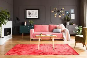 Handmade Wool Pink Contemporary Abstract Dip Dyed Rug, Made in India