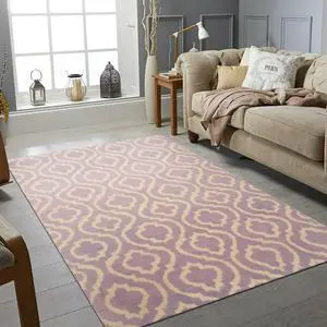Hand Knotted Wool Purple Contemporary Trellis Moroccan Rug, Made in India