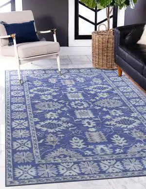 Hand-Tufted Wool Blue Traditional Oriental Overdyed Rug, Made in India
