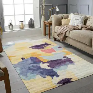 Hand Knotted BAMBOO SILK Multi-Colored Transitional Transitional Modern Sik Knotted Rug, Made in India