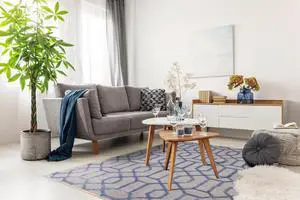 Hand Knotted Wool & Viscose Blue Transitional Geometric Links Rug, Made in India