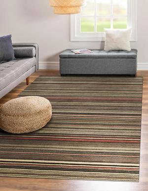 Black/Charcoal Striped Handmade Wool Rug, Made in India
