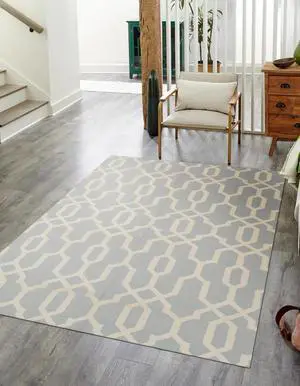 EORC DM98BL5X8 Handmade Wool Reversible Modern Moroccan Kilim Rug, 5' x 8', Blue