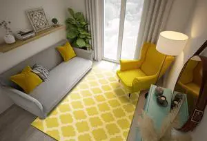 EORC DM93YL5X8 Handmade Wool Reversible Modern Moroccan Kilim Rug, 5' x 8', Yellow