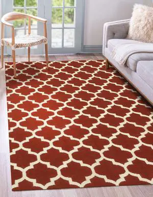 EORC DM75RD8X10 Handmade Wool Flatweave ReversibleMoroccan Rug, 8' x 10', Red