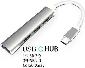 4 Ports USB Hub 3.0 Extender Type C to USB Splitter for Laptop Accessories OTG Multi Docking Station for Macbook 13 Pro Air PCColor: White (USB C HUB Gray)