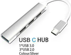4 Ports USB Hub 3.0 Extender Type C to USB Splitter for Laptop Accessories OTG Multi Docking Station for Macbook 15 Pro Air PCColor: Blue (USB C HUB Silver)