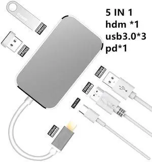 Usb C Hub  Adapter To USB3.0 4K HDMI-compatible PD TF/SD Card Charging Port Converter for Mackbook LaptopColor: White (5 in 1 hub)