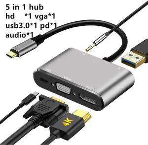 USB C HDMI-compatible hub Type C to VGA Thunderbolt 3 Dock for MacBook Samsung S9/S8 Huawei Mate 20 P20 Pro USB-C HD VGA HUBLength: Other (10CM)
Color: Red (5 in 1 hub grey)