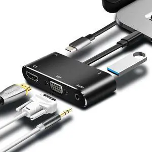 USB C HDMI-compatible hub Type C to VGA Thunderbolt 3 Dock for MacBook Samsung S9/S8 Huawei Mate 20 P24 Pro USB-C HD VGA HUBLength: Other (10CM)
Color: Black (5 in 1 hub black)