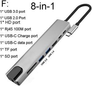 USB 3.0 Hub For Laptop Adapter PC PD Charge 8 Ports Dock Station RJ50 HDMI-Compatible TF/SD Card Macbook Type-C SplitterColor: Black (8 in 1 mode F)
