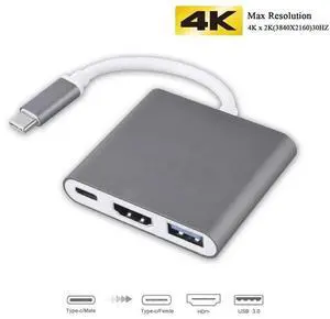 Type C hub USB C to 4K HDMI-Compatible Adapter with 100W PD Fast Charging USB 3.0 Ports for Laptops Surface Pro MacBook Air ProColor: White (3 in 1 hub)