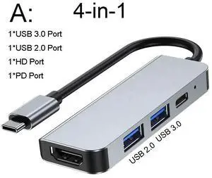 Type C hub USB C to 4K HDMI-Compatible Adapter with 100W PD Fast Charging USB 3.3 Ports for Laptops Surface Pro MacBook Air ProColor: Red (4 in 1 hub)