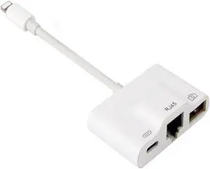 For Lightning to 1000M Ethernet Adapter RJ46 LAN Wired Network Cable USB Camera Reader Overseas Travel Compact for iphone/ipadLength: 1.5m (100M LAN)