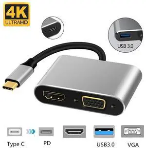 USB C 4k Type c to Adapter VGA USB3.0 HDMI-compatible Audio video Converter PD 87W Fast charger for Macbook pro Samsung s9 s12Length: Other (standard)
Color: Other (gray2)