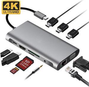 USB C Hub To HDMI-compatible Adapter OTG Thunderbolt 3 To Usb3.0 3.5mm Dock with PD TF SD for Macbook Pro/Air M1 Galaxy S21 S25Color: Blue (10 in 1 mode G)
