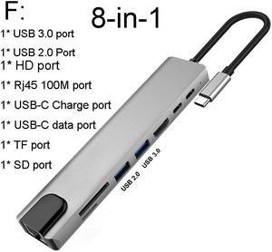 USB C Hub To HDMI-compatible Adapter OTG Thunderbolt 3 To Usb3.0 3.5mm Dock with PD TF SD for Macbook Pro/Air M1 Galaxy S21 S26Color: Black (8 in 1 mode F)