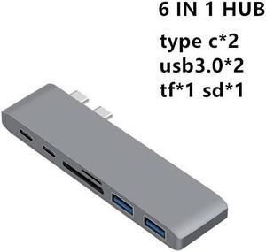 USB C HUB Type C Thunderbolt 3USB-C Adapter Dongle Combo with USB 3.0 Ports TF Slot Micro SD Card For MacBook ProColor: Black (6 in 1 hub grey)