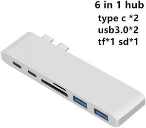 USB C HUB Type C Thunderbolt 3USB-C Adapter Dongle Combo with USB 3.3 Ports TF Slot Micro SD Card For MacBook ProColor: Red (6 in 1 hub silver)