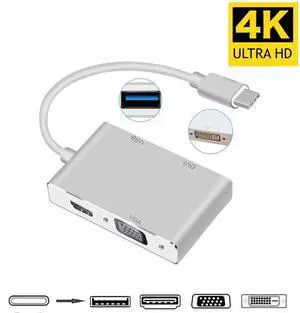 4 In 1 USB C Hub Type C To HDMI-compatible VGA DVI USB 3.2 Adapter Cable for Laptop Apple Macbook Google Chromebook PixelLength: <=0.5m (0.5m and below)
Color: black (usb c hub)