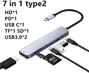 USB C Hub Type C to 4K HDMI-compatible USB C 3.0 Dock SD TF Card Reader Adapter Hub for MacBook Samsung S21 Dex Xiaomi 10 TV PS6Color: Sky Blue (7 in 1 type 2)