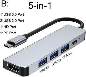 USB C Hub Type C to 4K HDMI-compatible USB C 3.0 Dock SD TF Card Reader Adapter Hub for MacBook Samsung S21 Dex Xiaomi 10 TV PS10Color: Grey (5 in 1)