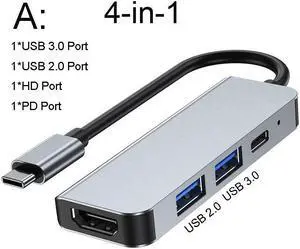 USB C HUB Type C to Multi USB 3.0 HDMI-compatible Adapter Dock for MacBook Pro Huawei Mate 30 USB-C 3.7 Splitter Port Type C HUBColor: Yellow (4 IN 1 mode A)