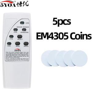 Handheld Rfid Card Reader Writer 125KHz Copier Duplicator ID Tags Programmer With Light Indicator EM4305 T5577 Key Card Keyfob(with 5 Coins)