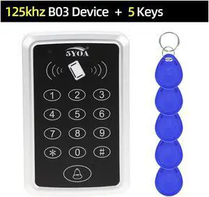 125KHz RFID Access Control Keypad EM Card Reader Door Access Control System Door Lock Opener Keyboard System(B03 and 5 Blue Keys)