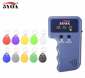Handheld 125KHz EM4100 RFID Copier Writer Duplicator Programmer Reader + EM4305 T5577 Rewritable ID Keyfobs Tags Card(10Keys)