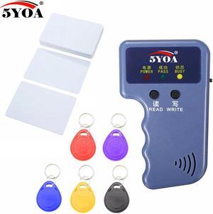 Handheld 125KHz EM4100 RFID Copier Writer Duplicator Programmer Reader + EM4305 T5577 Rewritable ID Keyfobs Tags Card(5Keys and 5Cards)