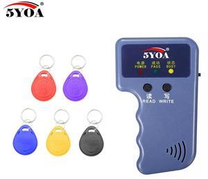 Handheld 125KHz EM4100 RFID Copier Writer Duplicator Programmer Reader + EM4305 T5577 Rewritable ID Keyfobs Tags Card(5Keys)