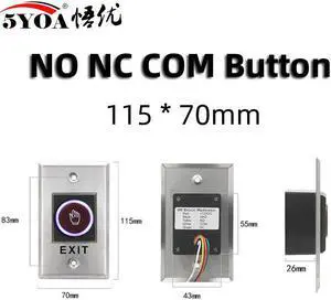 Door Exit Push Button Release Switch Opener NO COM NC LED light For Door Access Control System Entry Open Touch(K1Button)
