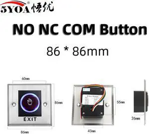 Door Exit Push Button Release Switch Opener NO COM NC LED light For Door Access Control System Entry Open Touch(K2Button)