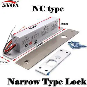 Narrow Door Electric Bolt Mortise Lock for Door Lock Access Control DC 12V Stainless Steel Fail Safe Secure NC NO Electronic(Silver NC)