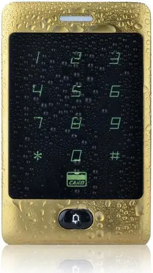 RFID Access Control Waterproof 125KHZ Touch Keypad Door Access Control System with KDL Metal Case Shell Backlight Keypad(Golden)