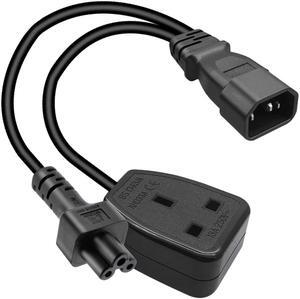 IEC 320 c14 to c5+UK socket AC Power A Connector Converter line,British standard three square socket/C5 female to c14 male plug