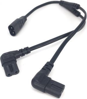 IEC 320 C8 Male to Dual C7 Right Angle Female Y Split Power Cable, IEC 2Pin Figure 8 Male to 2 Female Cord 30CM