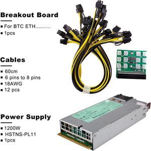 1200W Power Supply for  H-P DL580G6 G7 498152-001 490594-001 438203-001  + Breakout Board + 12pcs 6pin-to-8pin Cables 60cm