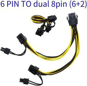 Power Cable Professional 6Pin to Dual 8Pin 20cm Graphics Card Power Data Cord Splitter for Computer PC(Black With Yellow)