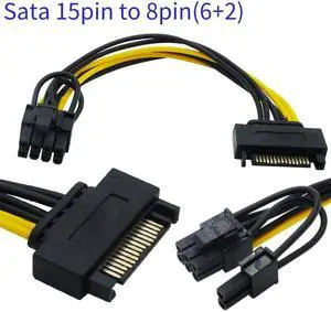 15pin SATA Male To 6pin PCI-E Power Supply Cable 20cm SATA Cable 15-pin To 8 Pin Cable Wire For Graphic Card Adapter Cables(as the picture show)
