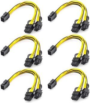 1PCS GPU VGA PCIe 6 Pin Female to Dual 2X 8 Pin (6+2) Male PCI Express Power Adapter Y-Splitter Extension Cable (20cm)(Black Yellow)