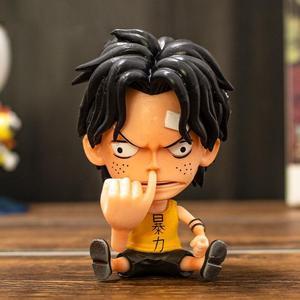 8cm Anime one piece GK sitting figure PVC Cute Big Head Luffy Solon Model Figure Anime character doll birthday gift for children(Ace)