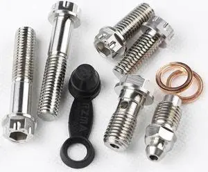1 Set Motorcycle Crab Brake Caliper Replacement Fixing Screws Banjo Bolts(silver 1 set)