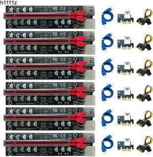 6PCS PCIE Riser for Video Card Riser PCI Express X16 Extender 12 Capacitor Dual LED Indicator USB3.0 Cable 6Pin Power for Mining