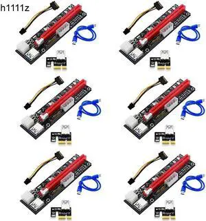 6 PCS PCIE Riser for Video Card Riser PCI Express X16 Extender PCI-E 1X Card Molex 4Pin 6Pin SATA Power LED for BTC Miner Mining