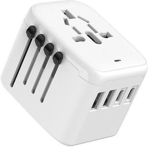 Travel Adapter, Worldwide All in One Universal Travel Adaptor Wall AC Power Plug Adapter Wall Charger  for USA EU UK AUS Cell Phone Laptop White with 2usb-A+2usb-C charging port
