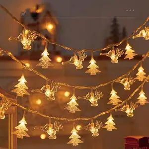 Christmas LED light string, star atmosphere decoration, small colored light flashing  USB power supply 9.84FT, 20 lights(Elk deer+Christmas tree)
